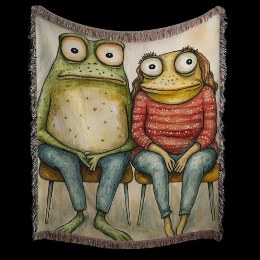 Quirky Frog Couple Blanket, Unique Art Throw Blanket, Whimsical Home Decor, Cozy Couch Blanket, Fun Living Room Accessory