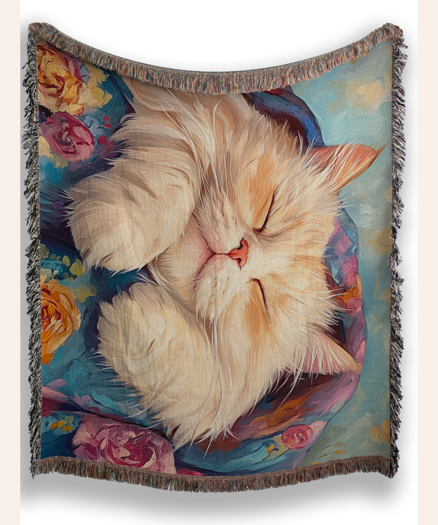 Cozy Cat Throw Blanket, High-Quality Image Keepsake, Thick Weave Blanket with Cat Art, Special Message Heirloom Blanket